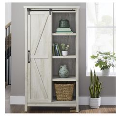 Better Homes & Gardens 66" Modern Farmhouse Bookcase Storage Cabinet, Rustic White Finish