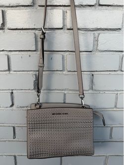 Michael Kors Studded Crossbody Bag Taupe Leather Silver Studs Medium