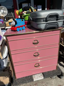 Pink 3-Drawer Dresser with Gold Trim