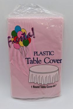New Pink Plastic Round Disposable Tablecloth/ Table Cover 84 in.