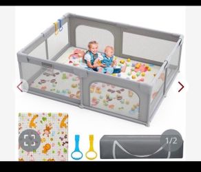Baby Playpen With Mat Play Pens For Babies And Toddlers Large Playard Infant Play Area Side Gate Baby Fence Ball&Toys Pits Indoor Outdoor Activity Cen