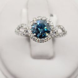 14k Gold Lab 1.03ct Blue Diamond 0.50ctw Diamond Ring