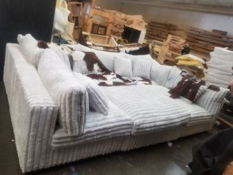 BRAND NEW 11X11FT and 6X13X6FT SECTIONAL SOFAS CORDOROY LIGHT GREY FABRIC custom made available
