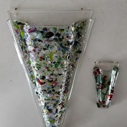 Handblown  Glass Flower Wall Pocket Vase  8"+3"