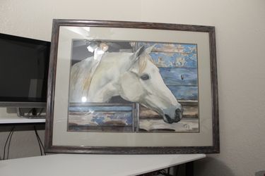 Original Signed Large Horse Watercolor Painting Framed 30.5x42