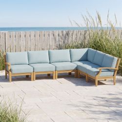 New Grade-A Teak 6-Piece Outdoor Sectional Sofa Set - Blue Cushions - Mila by JRS Patio SD