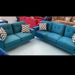 2-Pc Teal Blue Sofa Set (No Tax)