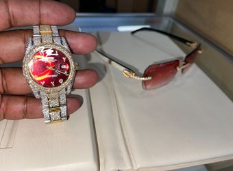 🔥🔥🔥🟥ON SALE RED MOISSANITE BUSTDOWN WHITE STICKS IN GOLD WITH RED LENSES