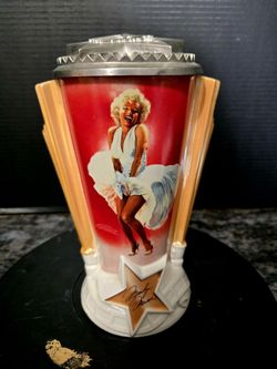 Marilyn Monroe collector's beer stein produced by Longton Crown, featuring the iconic "Seven Year Itch" subway grate scene. 
