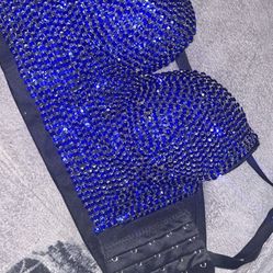 Women's Rhinestone Diamond Push up Bustier Crop Top Sexy Punk Corset Bra Blue