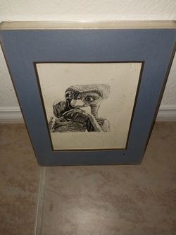 Signed Framed E.T. the Extra-Terrestrial Pen and Ink Drawing