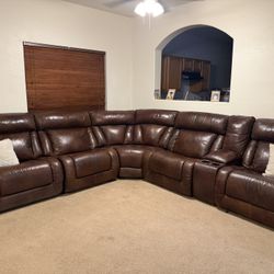 Power Leather Reclining Sectional Couch 