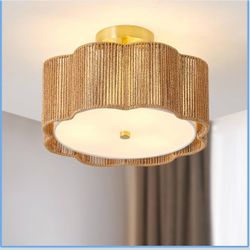 Rattan Ceiling Light Fixtures Flush Mount,3-Light Boho Light Fixtures Ceiling Mount for Bedroom,Close to Ceiling Light Modern Rattan Chandelier Lighti
