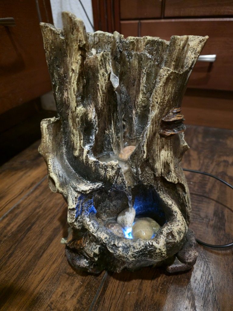 13"Water Fountain Works Tree Stump Home Decore