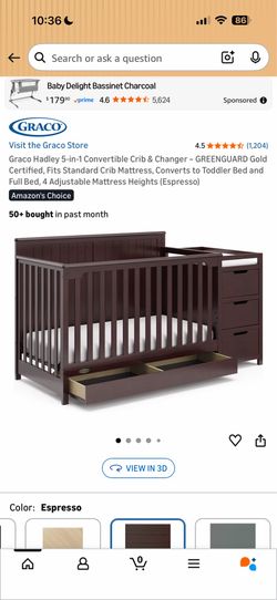 Graco Hadley 5-in-1 Convertible Crib + Changer + Mattress – Espresso