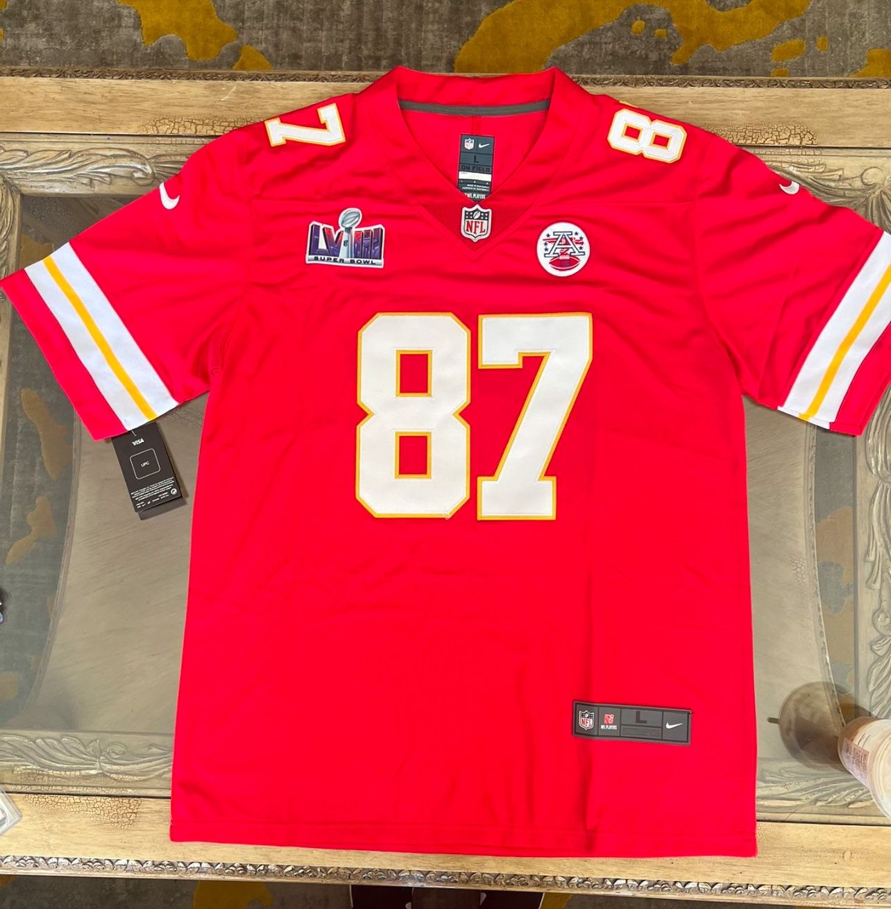 Travis Kelce Jersey NEW Mens Large Super Bowl Patch Red Kansas City Chiefs