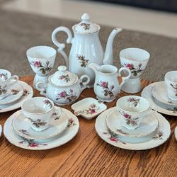 Six-Piece Fine Hand Painted Rose Tea Set.