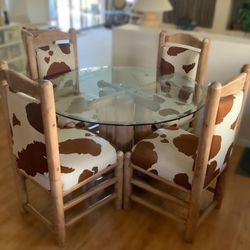 Glass Top With Log Pole Base Table & 4 Chairs