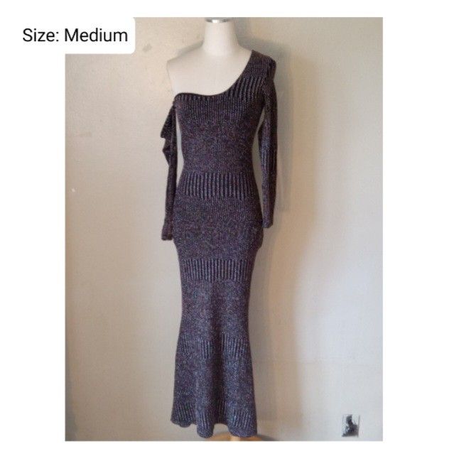 One Shoulder Long Sleeve Shiny Dress !