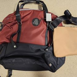 New Maroon Backpack With Small Bag Purse