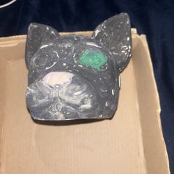 Ceramic cat head mask with green eyes
