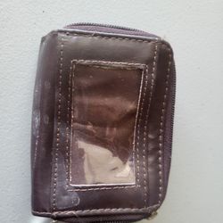 Brown wallet double zipper clear plastic front Christian ICHTHUS fish symbol