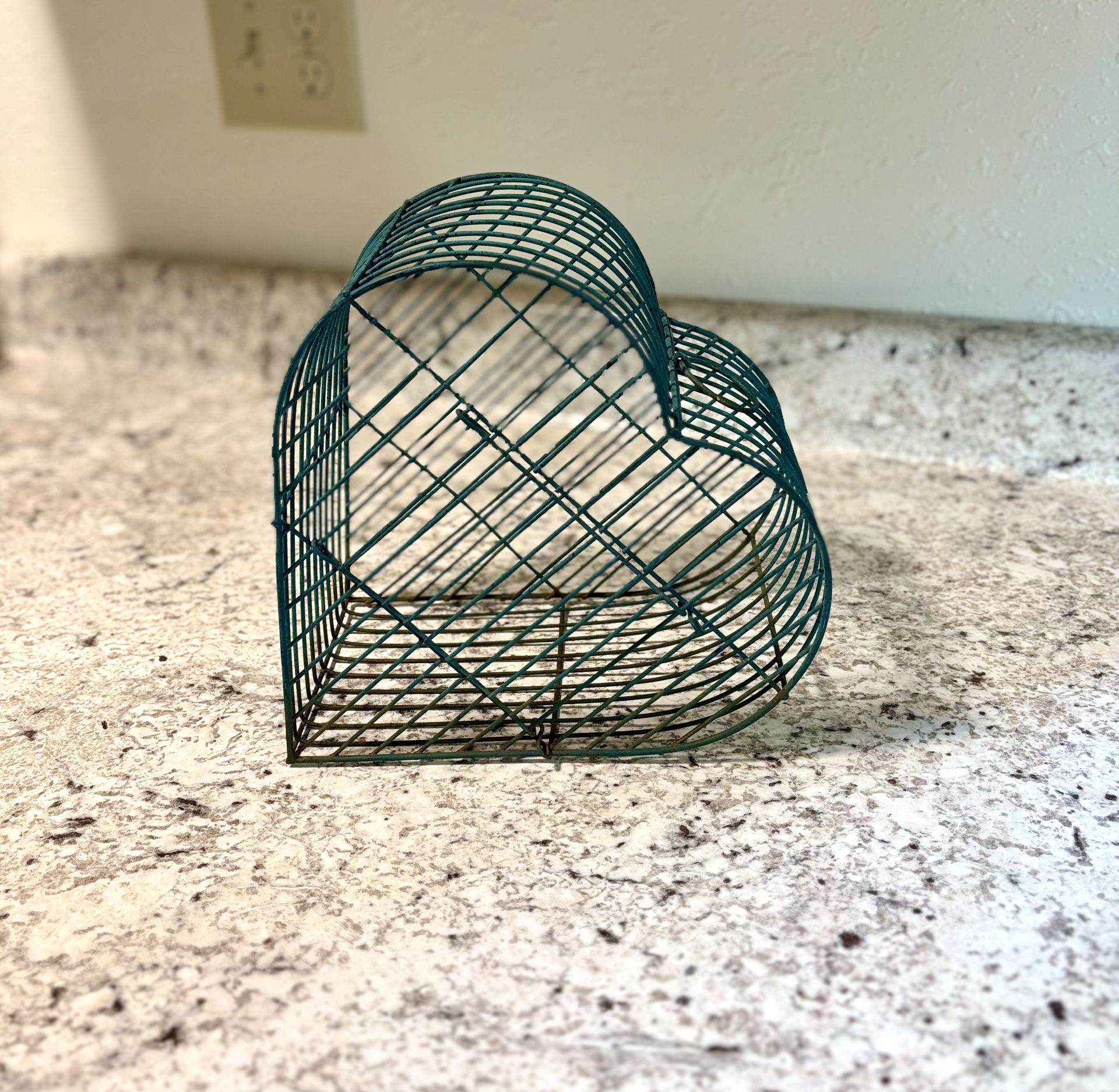 Bird Cage Heart Shaped Green Metal Vintage  Rustic Decorative With Door