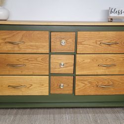 Restored Vintage Mid-Century Modern Dresser – Solid Wood – 9 Drawers