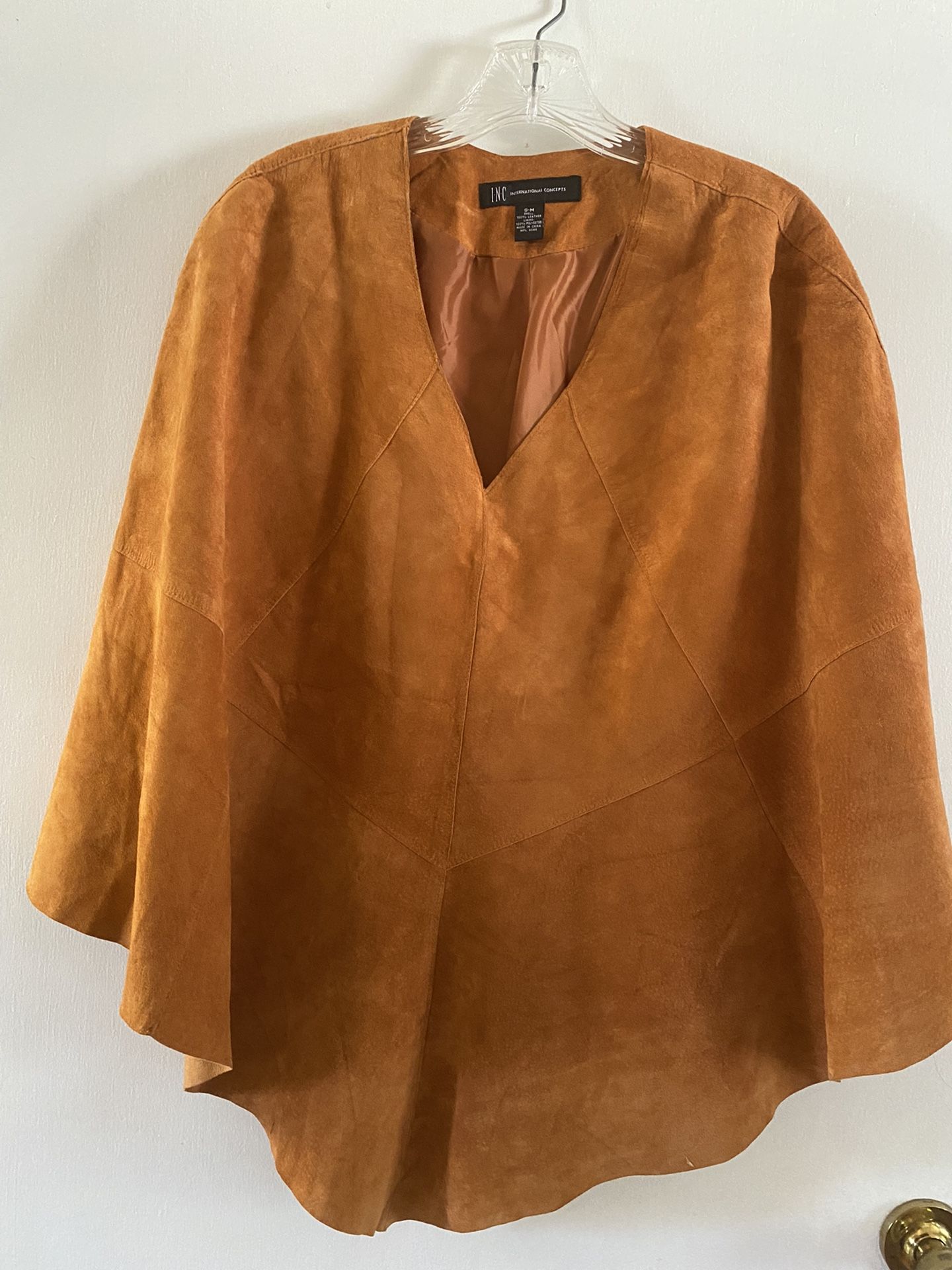 663 Preowned I N C International Concepts Leather/Polyester Poncho Size S-M $15