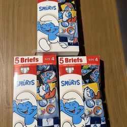 3 packs of The Smurfs Boys' Blue Graphic Briefs - 5 Pack, Size 4 -NWT ( 15 undies total )  