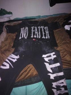 No Faith Black Graphic Tee and Pants Set