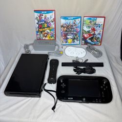 Nintendo Wii U 32GB Black Deluxe Console & Gamepad Mario Kart 8 Game Bundle Look