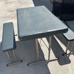 Table For Camping Or Just Use In Backyard. Folding Up Into A Flat Package 