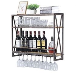 New (3 Tier - 31.5in - Black Brush Red Coper) Industrial Wine Rack Wall Mounted, Wall Wine Rack, Hanging Wine Rack, 100% Pine Solid Wood, Galvanized S