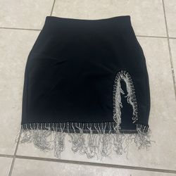 Black Rhinestone Fringe Skirt