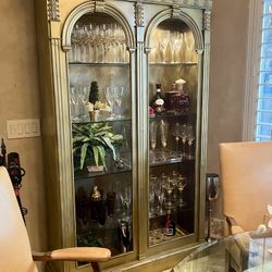 Lighted Bookcase Painted Gold