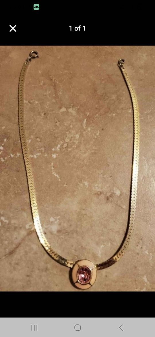 Vintage Gold Plated Chain With Stone Necklace