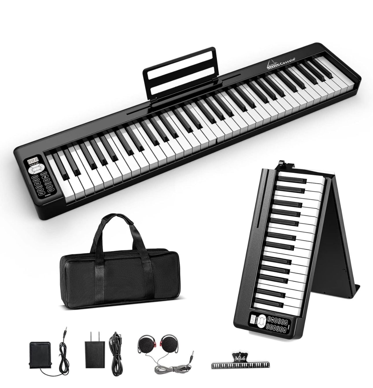 Piano Keyboard 61 Keys, Folding Digital Piano with Bluetooth [Rechargeable/Touch Sensitive/Semi-Weighted] Portable Piano Keyboard for Beginners, Teens