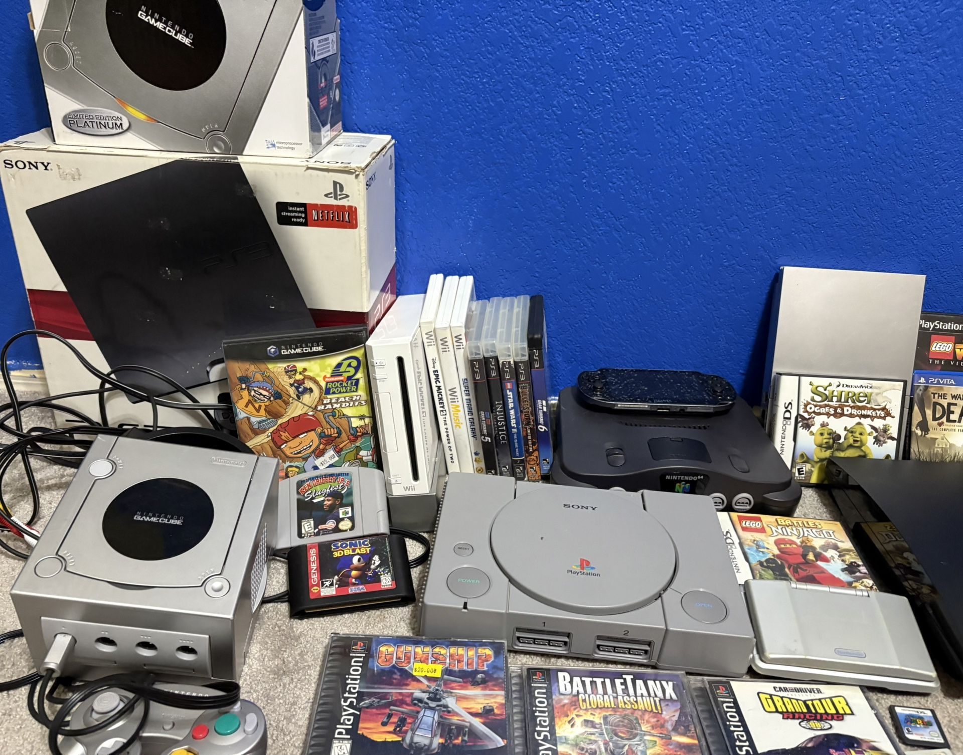 Nintendo game cube,wii,ds,n64,and games. Ps2,ps3,and ps1