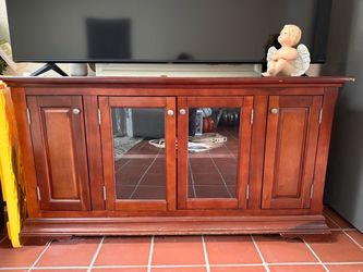 Wood TV Stand with Glass Door Cabinet