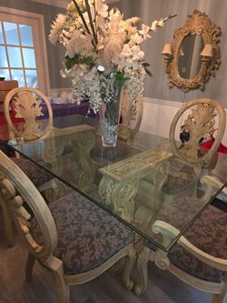 Glass Top Dining Table with 6 Chairs