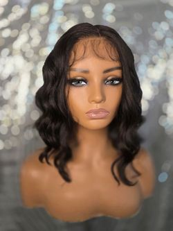 12" wavy bob HD Lace front  blend human synthetic hair wig new