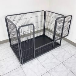 New in Box $110 Heavy Duty Pet Playpen w/ Plastic Tray, Dog Cage Kennel 4 Panels,  L49” x W32” x H35”