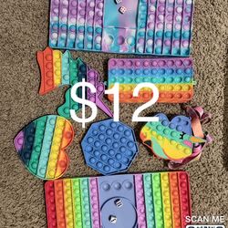 Multipurpose 7 Pack Rainbow Pop it Fidget Toy, Bubble Sensory Toy for Kids and Adults, Stress Reliever,