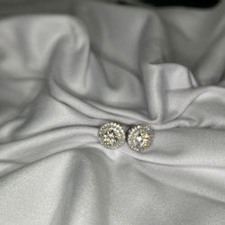 Silver Double Stacked Diamonds Earrings 