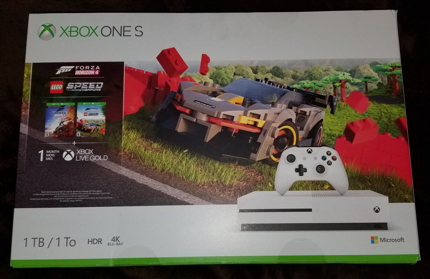 Factory Sealed XBOX ONE S 1TB Bundle with 2 Free Games (Forza 4 & Lego Speed Champions) + 1 Month LIVE GOLD & Game Pass