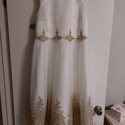 Flower Girl Dress Size 14 White And Gold