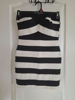 Free Assembly Black and White Striped Strapless Dress