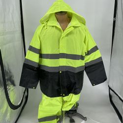 Hi-Vis Reflective 2 Pc Lime Yellow Rain Suit