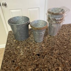 set of five aluminum tin flower pots 